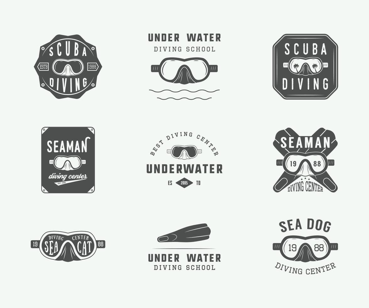 Scuba diving badges and labels set vector
