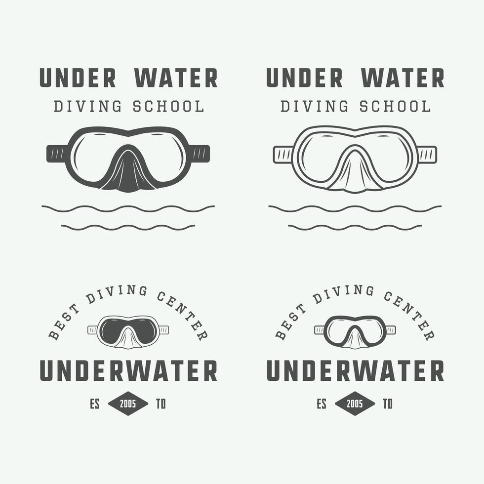 Underwater diving school logo set vector