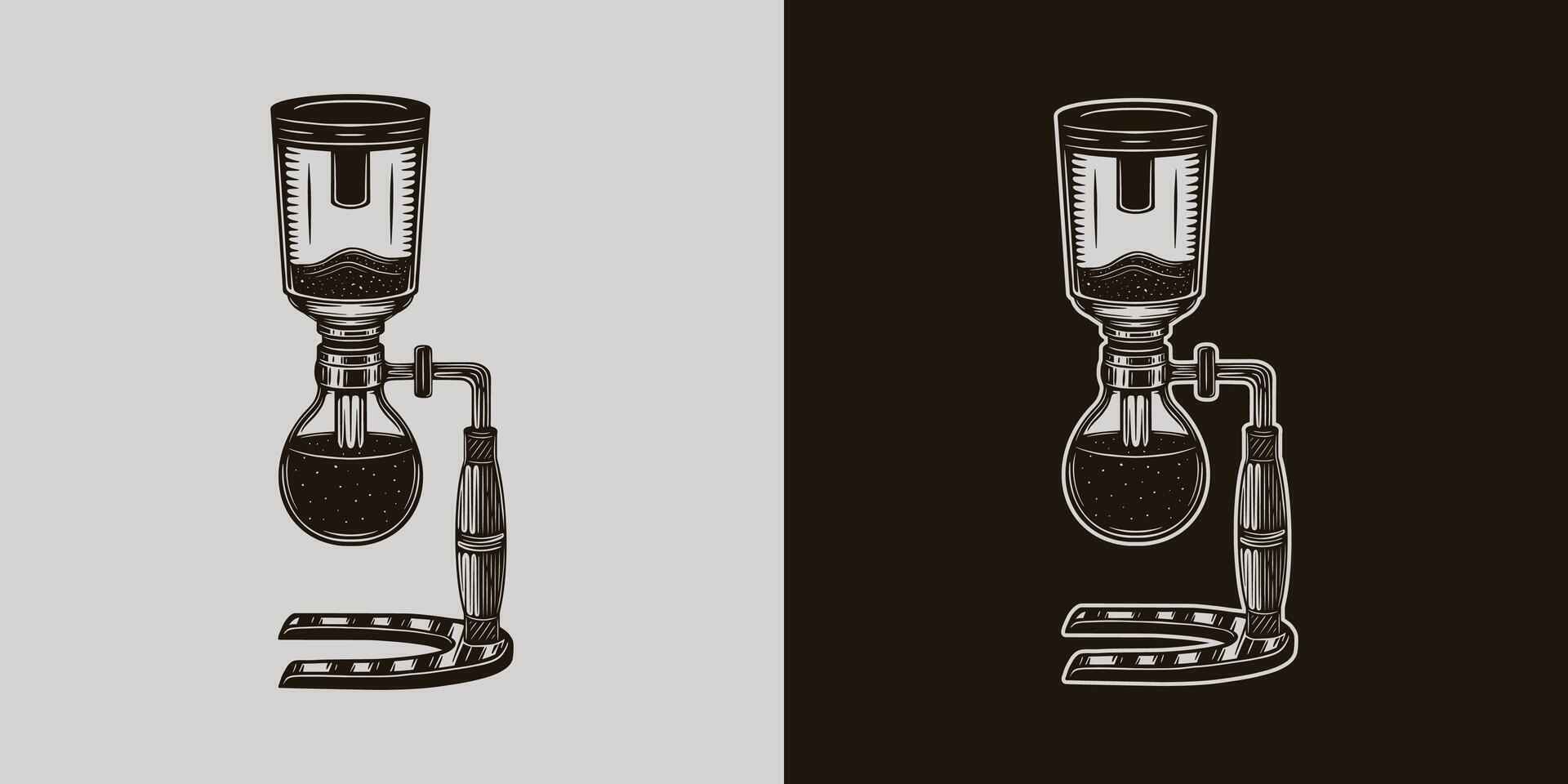 Two different illustrations of a coffee maker and a coffee pot vector