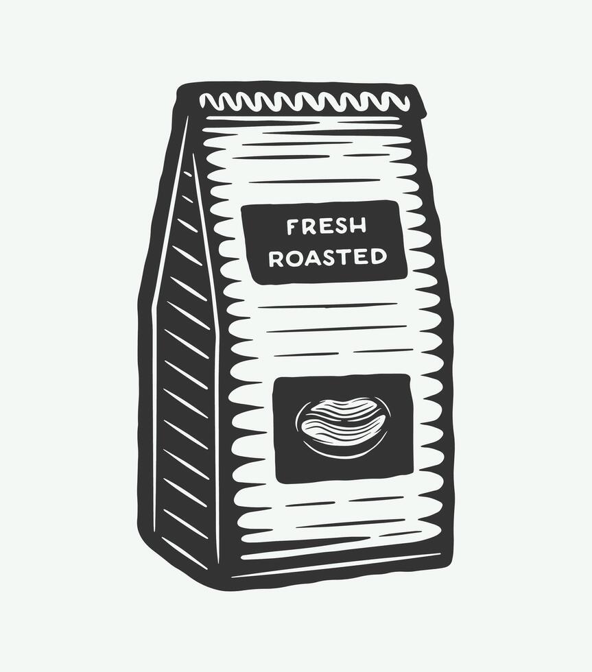 A bag of fresh roasted coffee beans vector