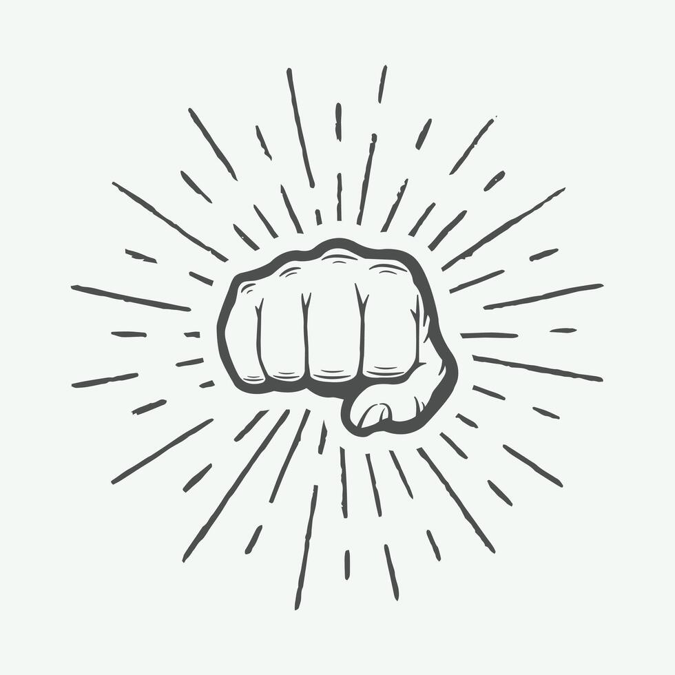 A fist is shown in a black and white drawing vector