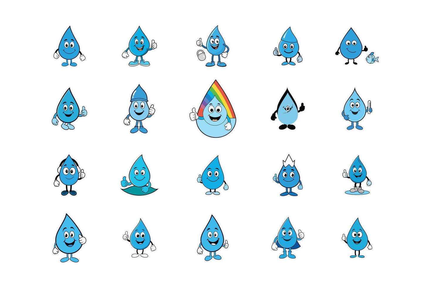 water drops cartoon characters set of illustration vector