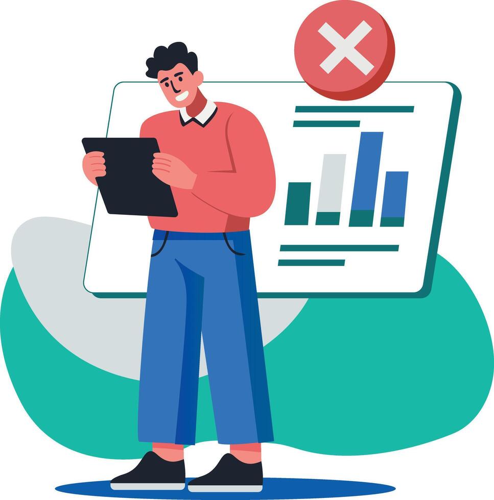 A flat illustration of a character having data error vector