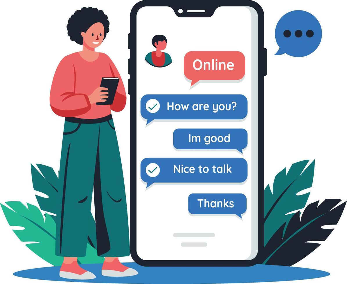 A flat illustration character doing online chat on a mobile vector