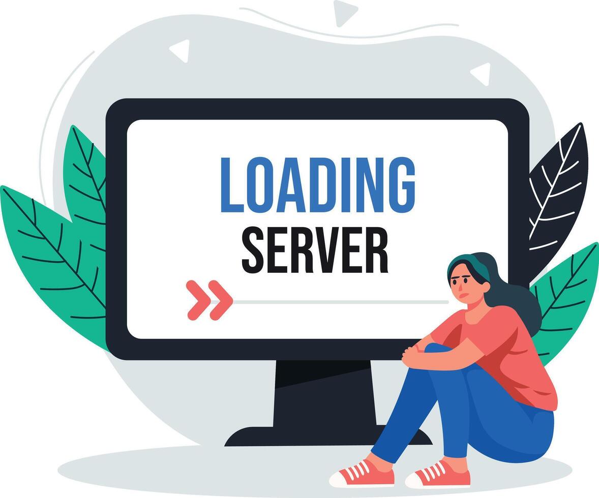 A flat illustration of a character waiting for loading server vector