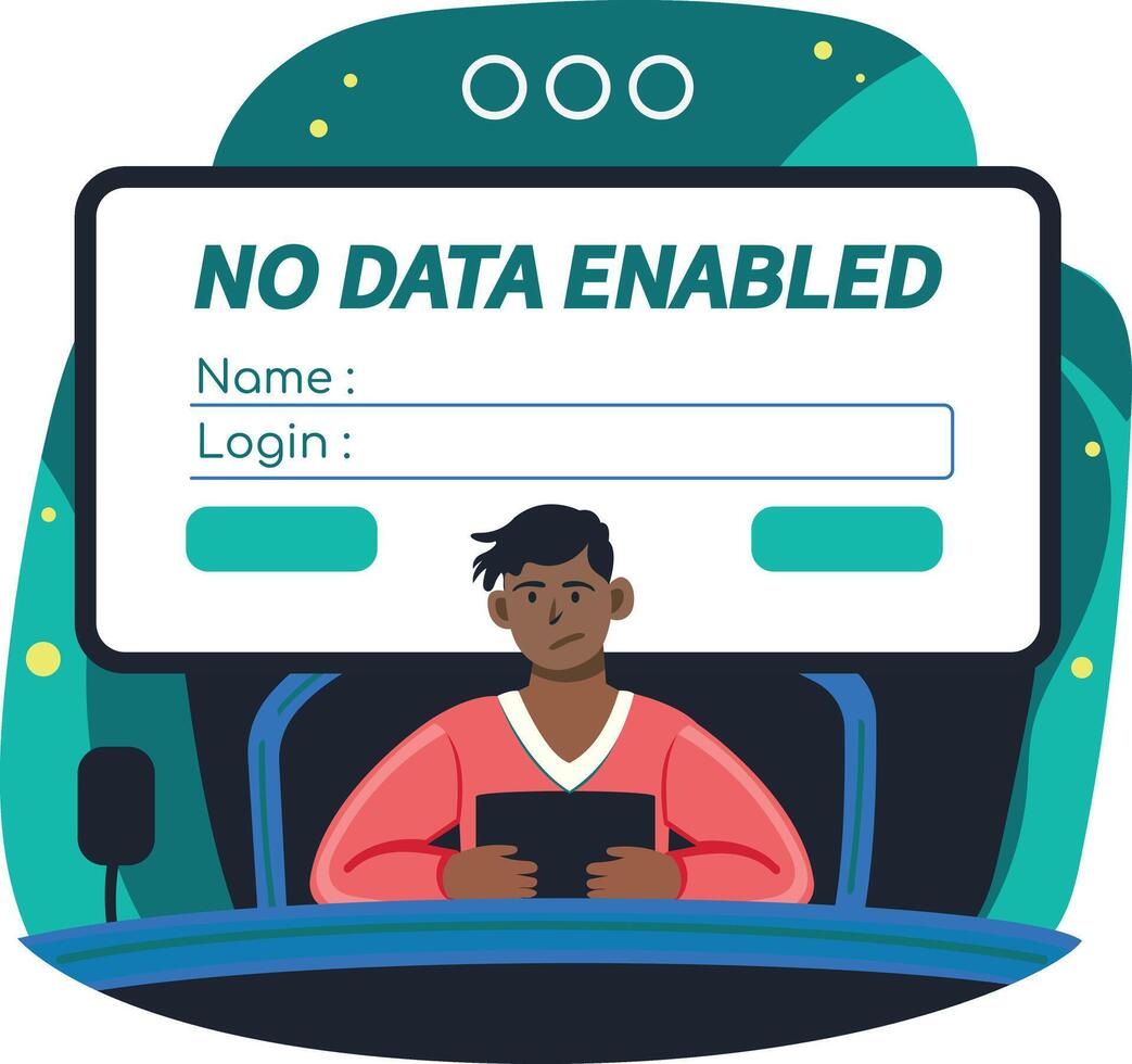 A flat illustration of a character facing login dashboard error vector