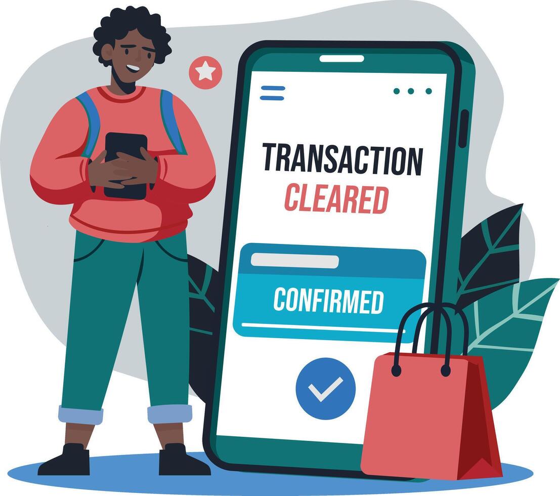 A flat illustration of a character doing online shopping vector