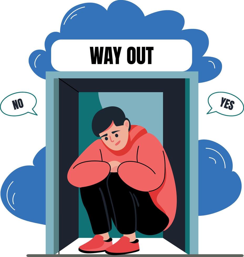 Elevator stuck character illustration in flat style vector
