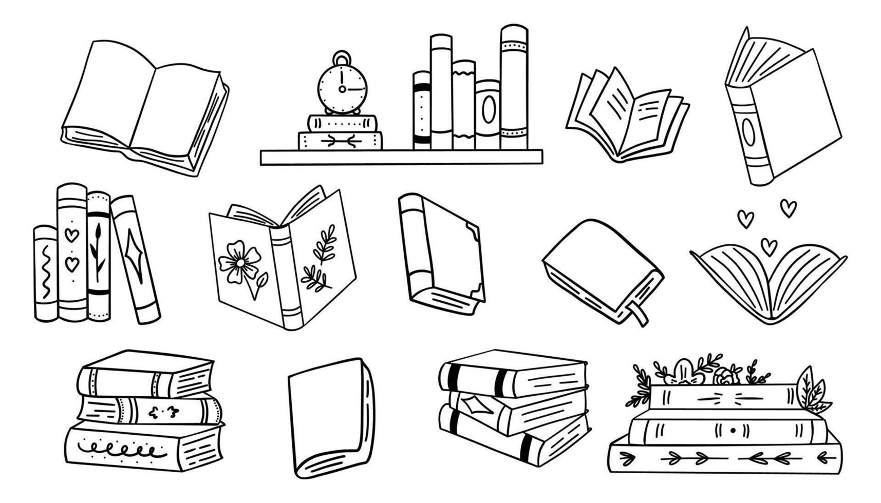 Book stack sketch set. Hand drawn sketch doodle style line book stack. Library, reading, school doodle concept icon background. Pen line style stroke. illustration vector