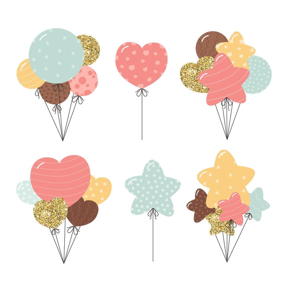 Colorful helium balloons bunches, flat . vector