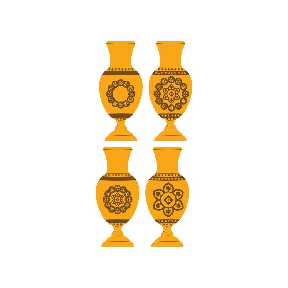 Clay vase with old-school nuance, typical of Indonesia. Design element illustration of traditional flower place with ornamental mandala vector