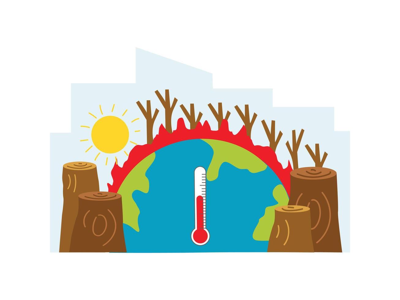 Global warming Effected by deforestation vector