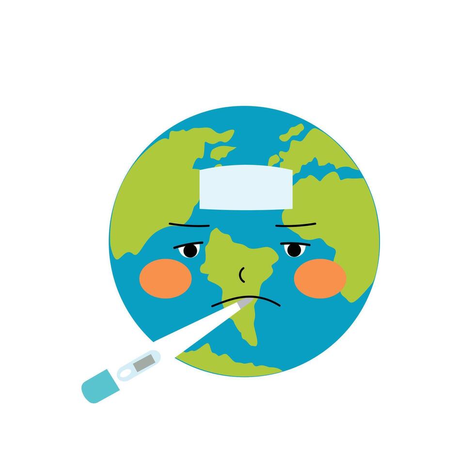 Sick Earth with thermometer effect of Global warming Illustration vector