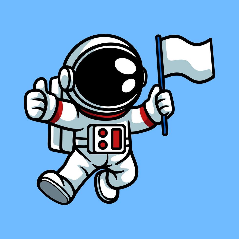 fun astronaut hold flag cartoon character isolated colored drawing line art style sketch classic vintage design illustration vector