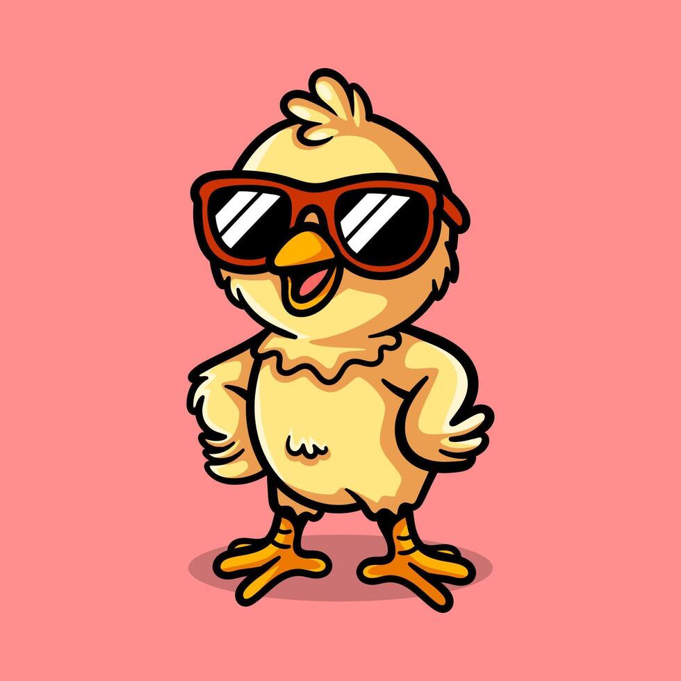 cool fun chick wear a sun glasses cartoon isolated colored drawing line art style sketch classic vintage design illustration vector