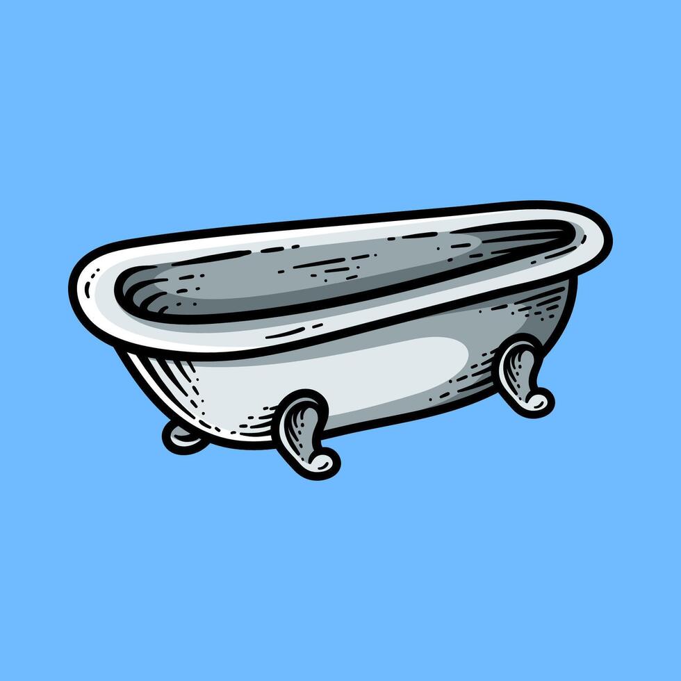 bathtub vintage style isolated colored drawing line art style sketch classic design illustration vector