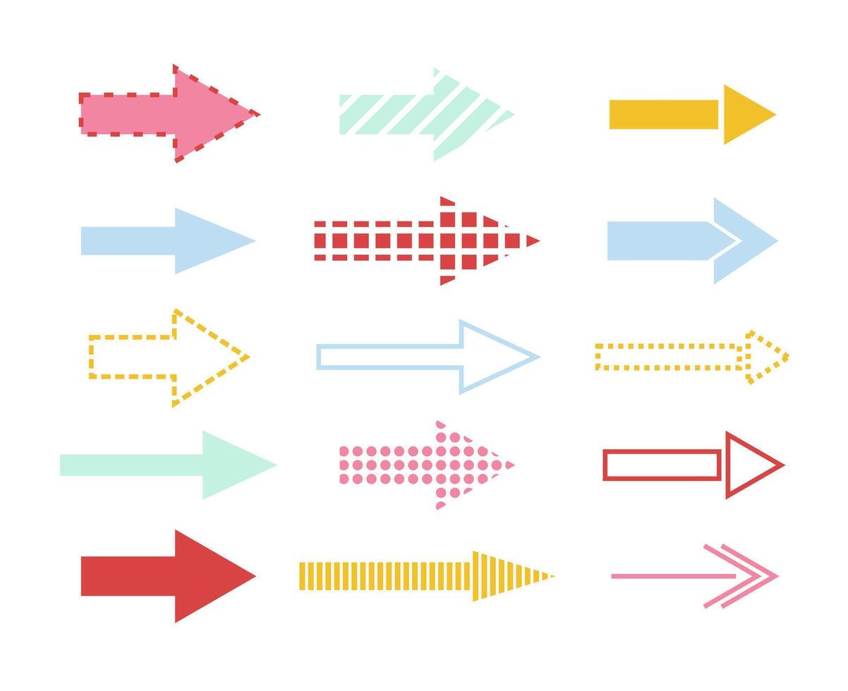Arrows set icon. Arrow collection in pastel colors, white background. Modern and simple arrows. vector