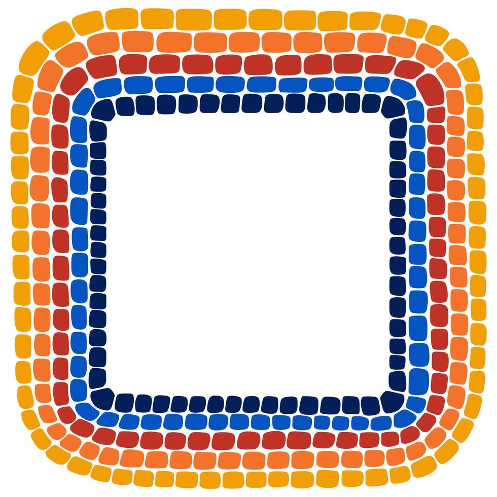 Square frame in blue, orange and red colors. Abstract geometric mosaic background pattern, diamond geo shapes. vector