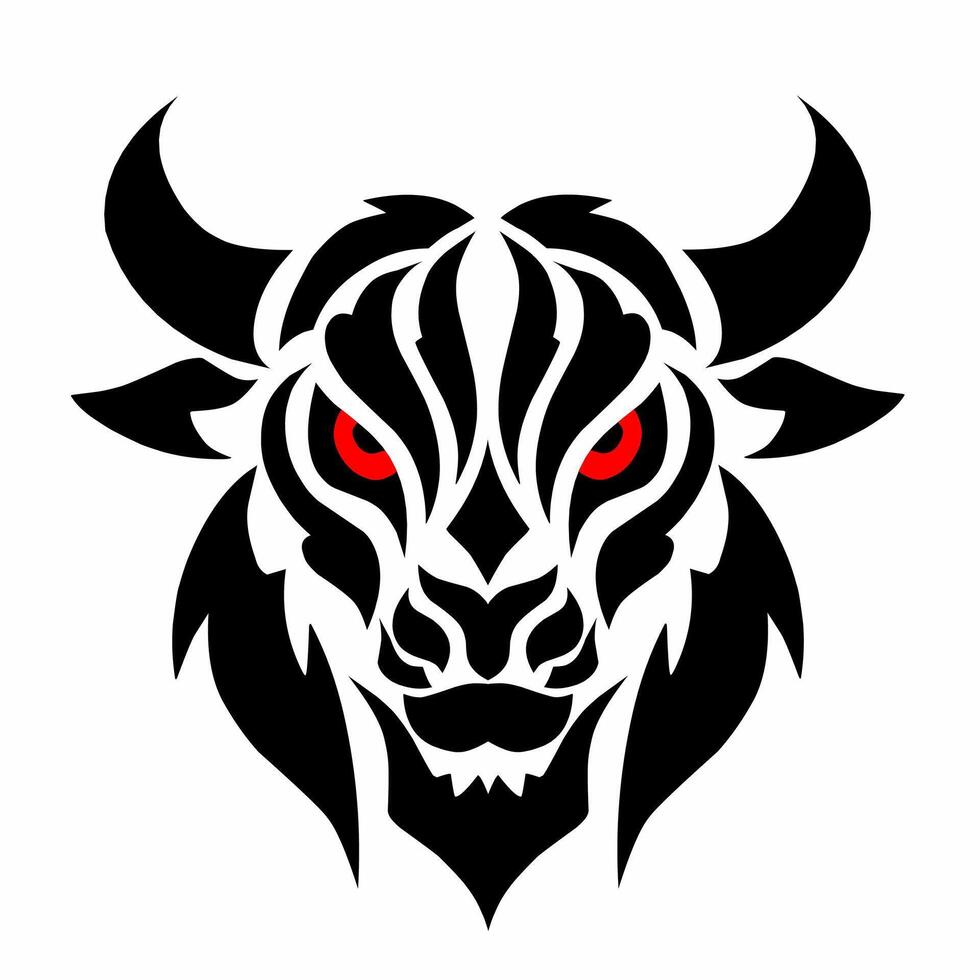 graphic illustration of abstract tribal design of bull head in black vector