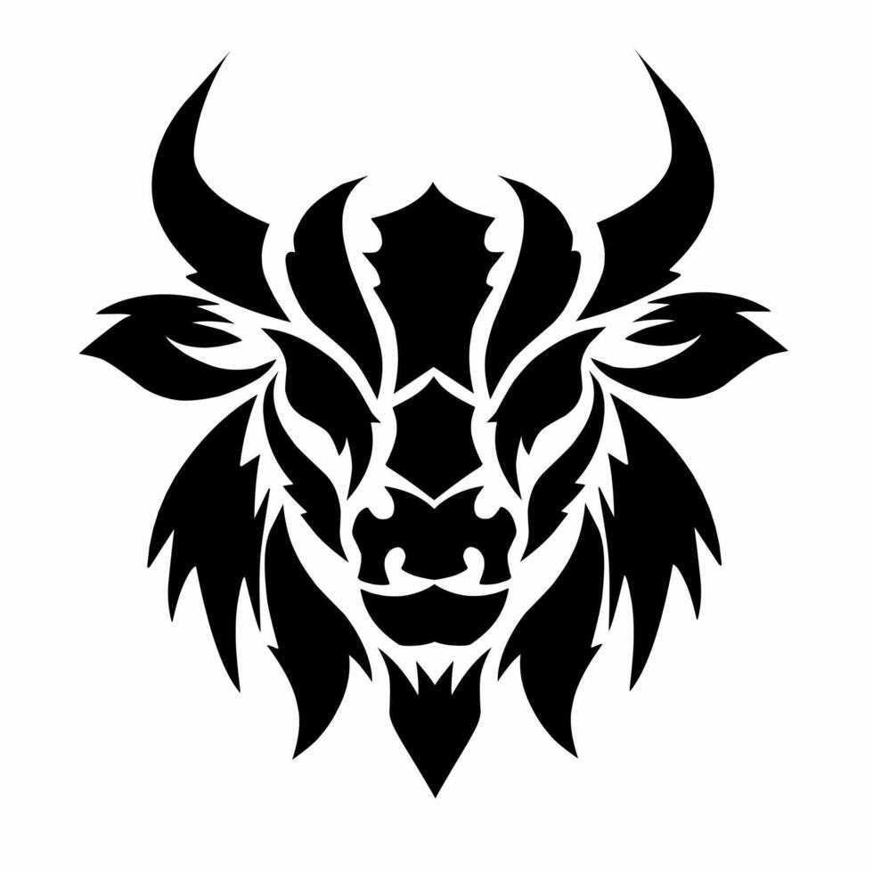 graphic illustration of abstract tribal design of bull head in black vector