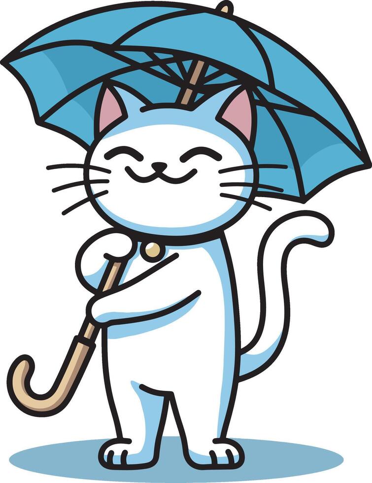 Cute cat with umbrella cartoon design art vector
