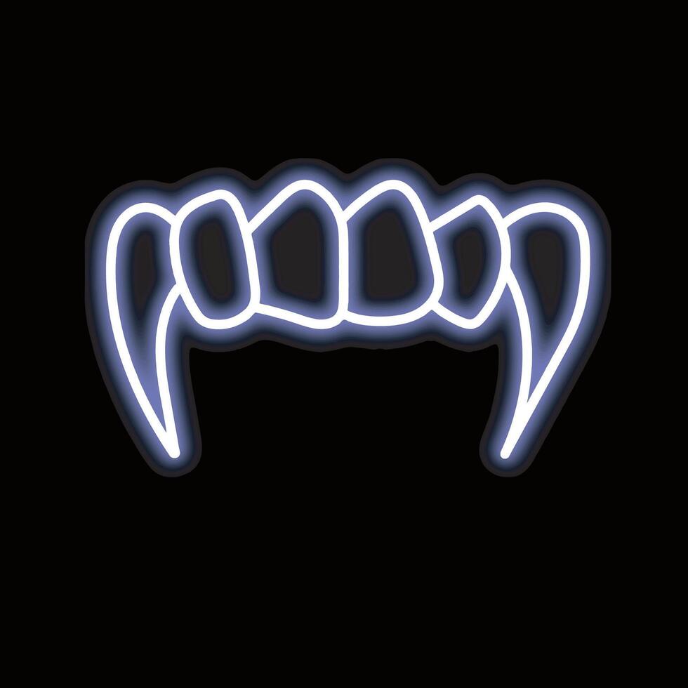 neon long fang tooth isolated on black background. vector