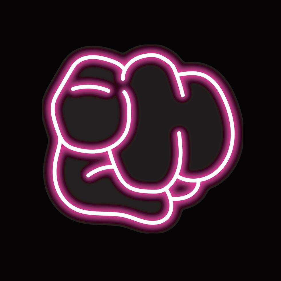 neon pointing hand isolated on black background. vector
