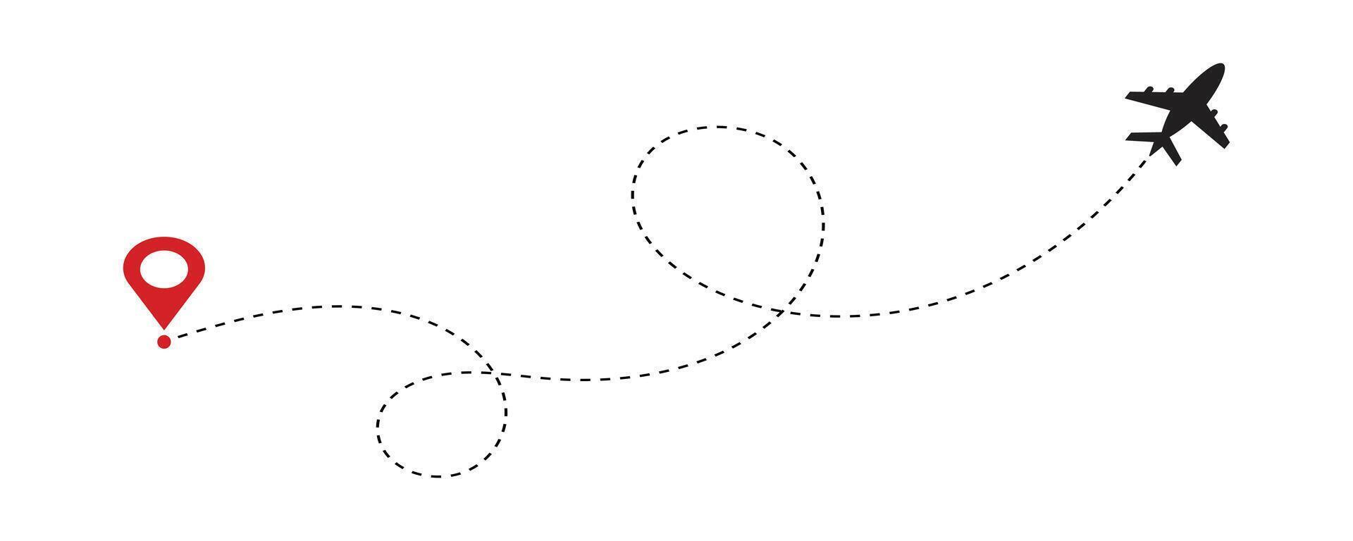 Airplane flight path from a location. Airplane line path travel icon of start point and end point dash line. vector