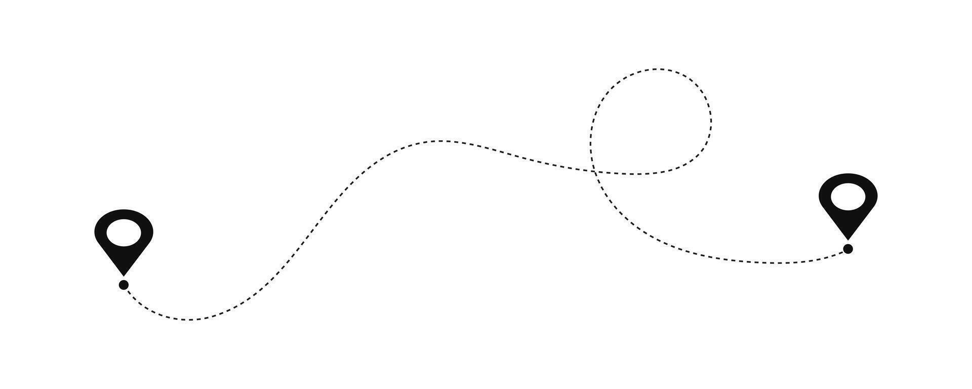 Journey or route concept of start point and end point dash line. Location pins and connecting paths. vector