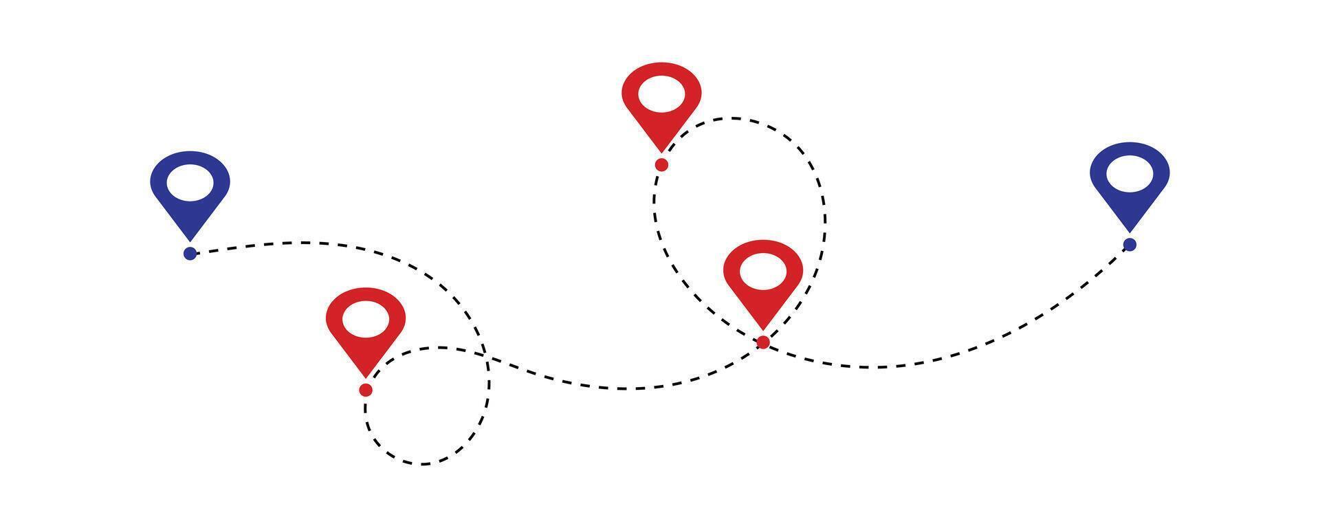 Route location icon dotted line road with start and end points. vector