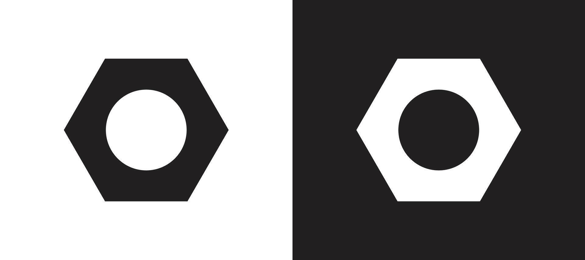 Simple black and white hex nut icon. Screw solid icon car part concept. vector