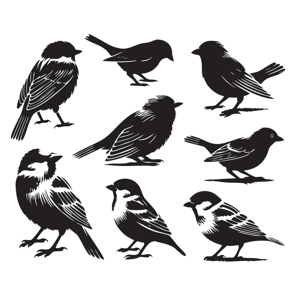 Artistic sparrow silhouettes adorning a plain white backdrop vector