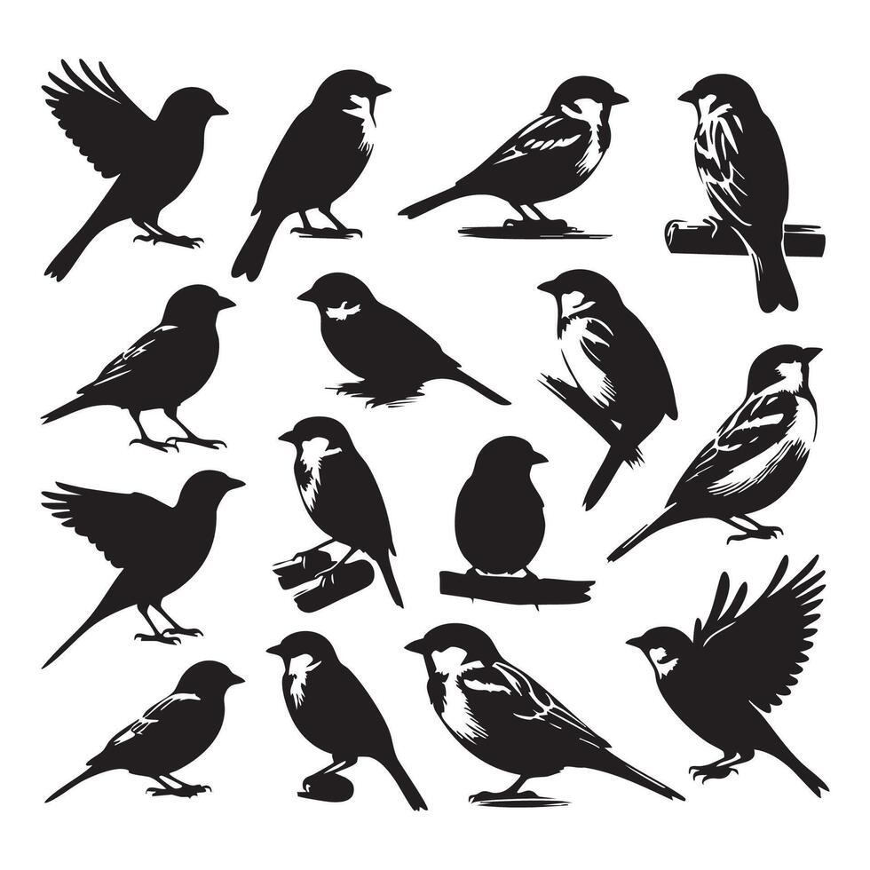 A minimalist design of sparrows in silhouette on a white canvas vector
