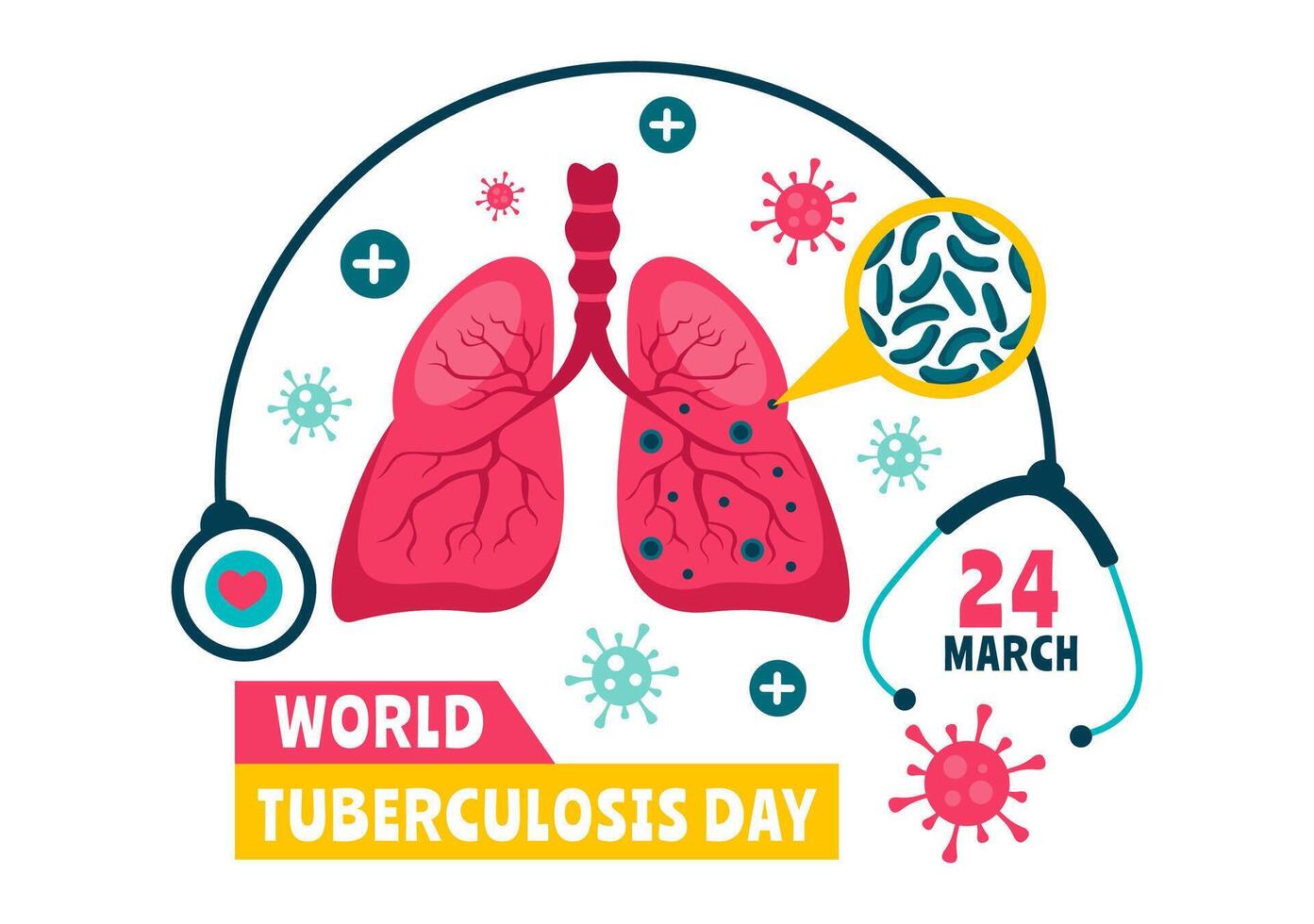 Tuberculosis Awareness Day Illustration with Medical and Healthcare Elements in Flat Cartoon Style vector