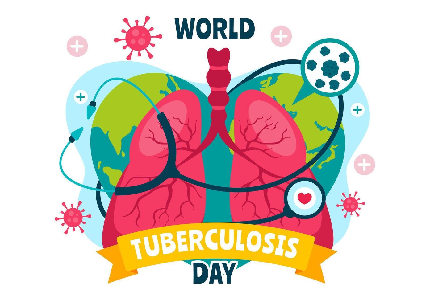 World Tuberculosis Day Design Featuring Lungs and TB Bacteria for Awareness on March 24 vector