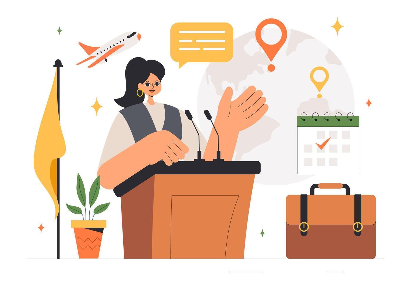 Diplomatic Talks Illustration Featuring Global Meetings and Country Representation vector