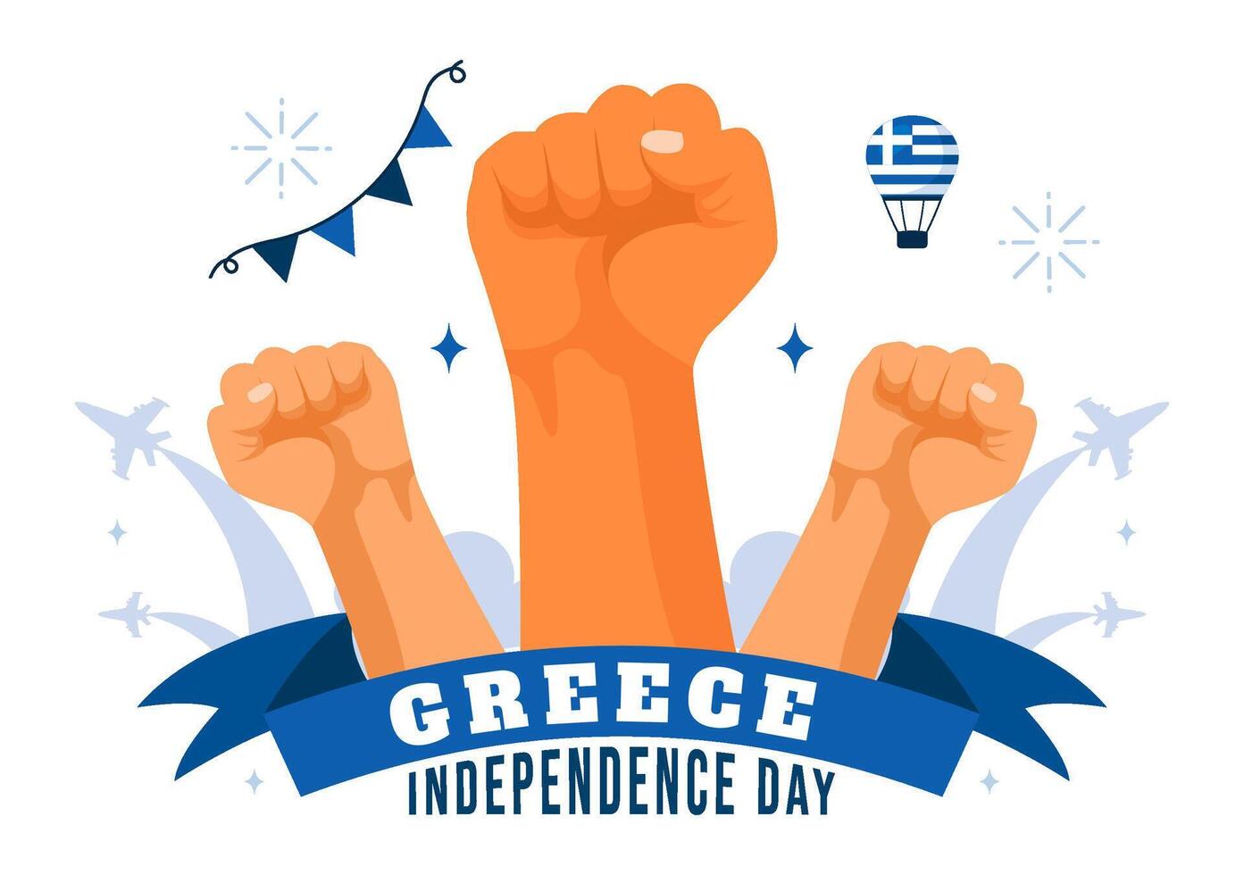 March 25th Greece Independence Day Art with National Symbols in Flat Style Design vector