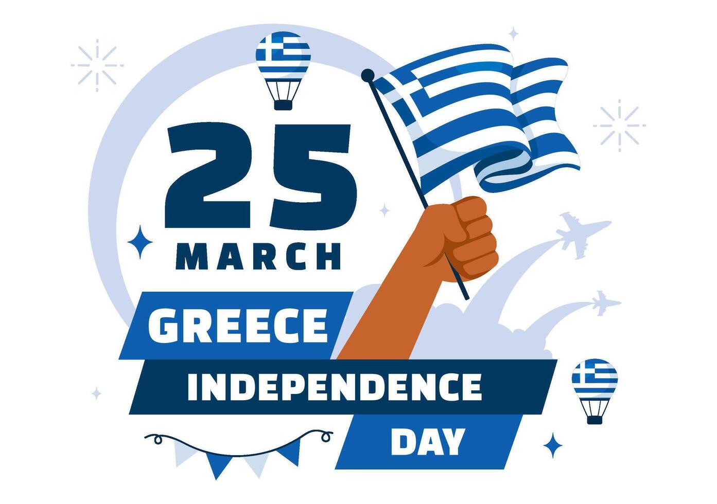 National Holiday Celebration for Greece Independence Day on March 25th in Flat Cartoon Background vector