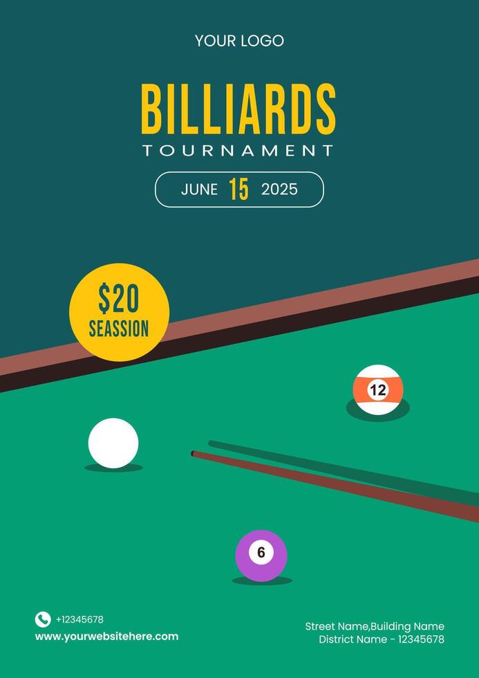 Flat Style Illustration of Billiards Game for Social Media Flyer Templates vector