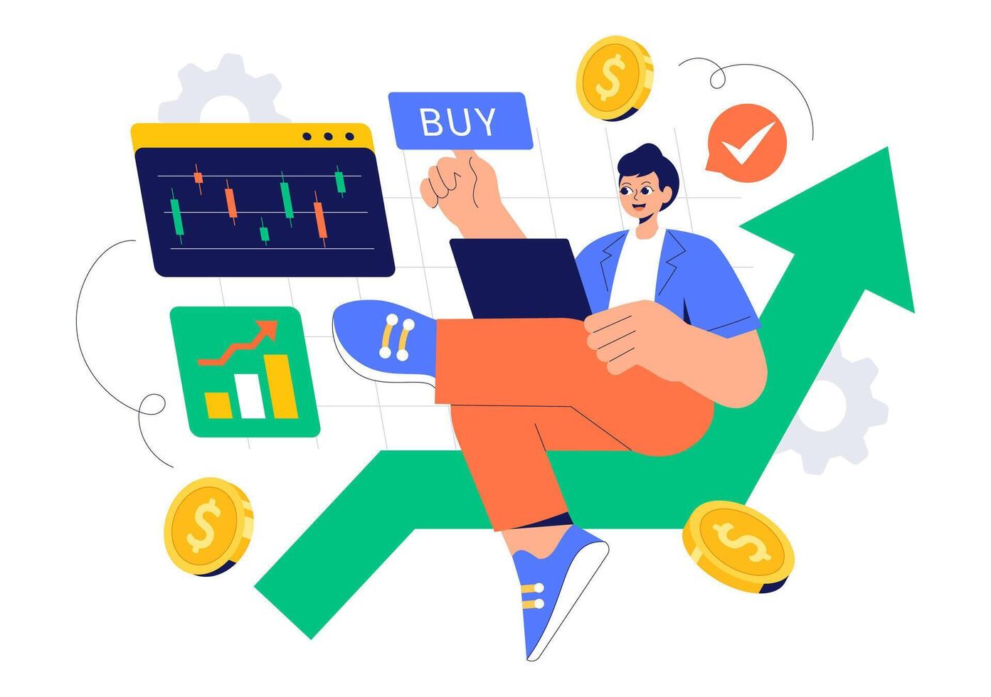 Financial Trading Illustration Featuring Candle Bars and Chart Evaluations vector