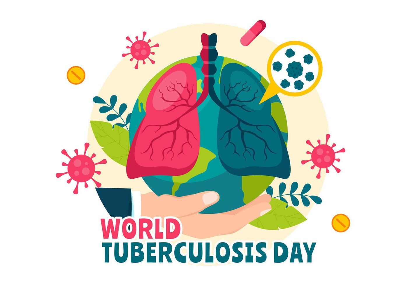 Illustration for World TB Day Featuring Lungs and Microbial Bacteria in Healthcare Background vector