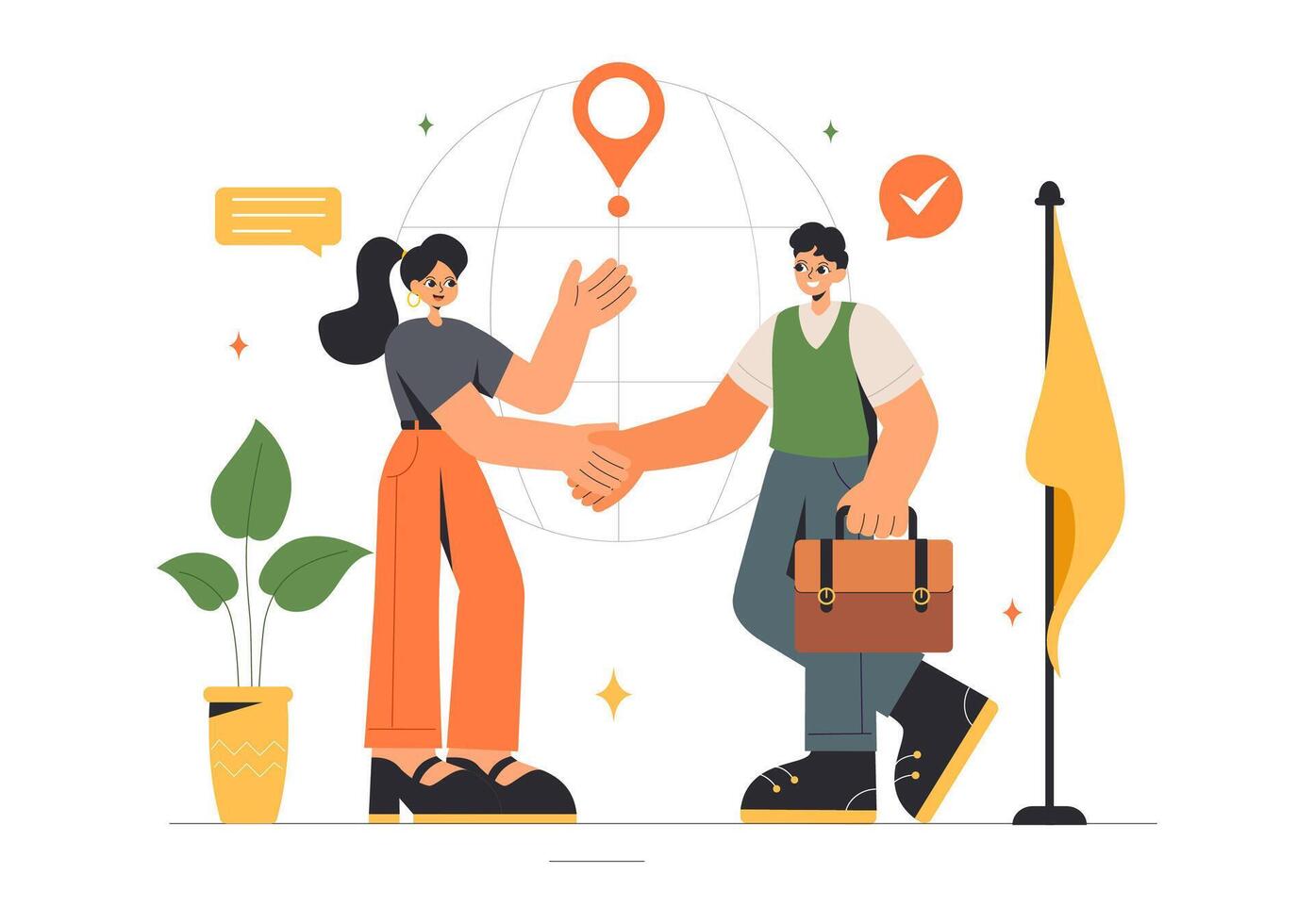 International Diplomacy Illustration Featuring Global Meetings and Negotiations in a Flat Style vector