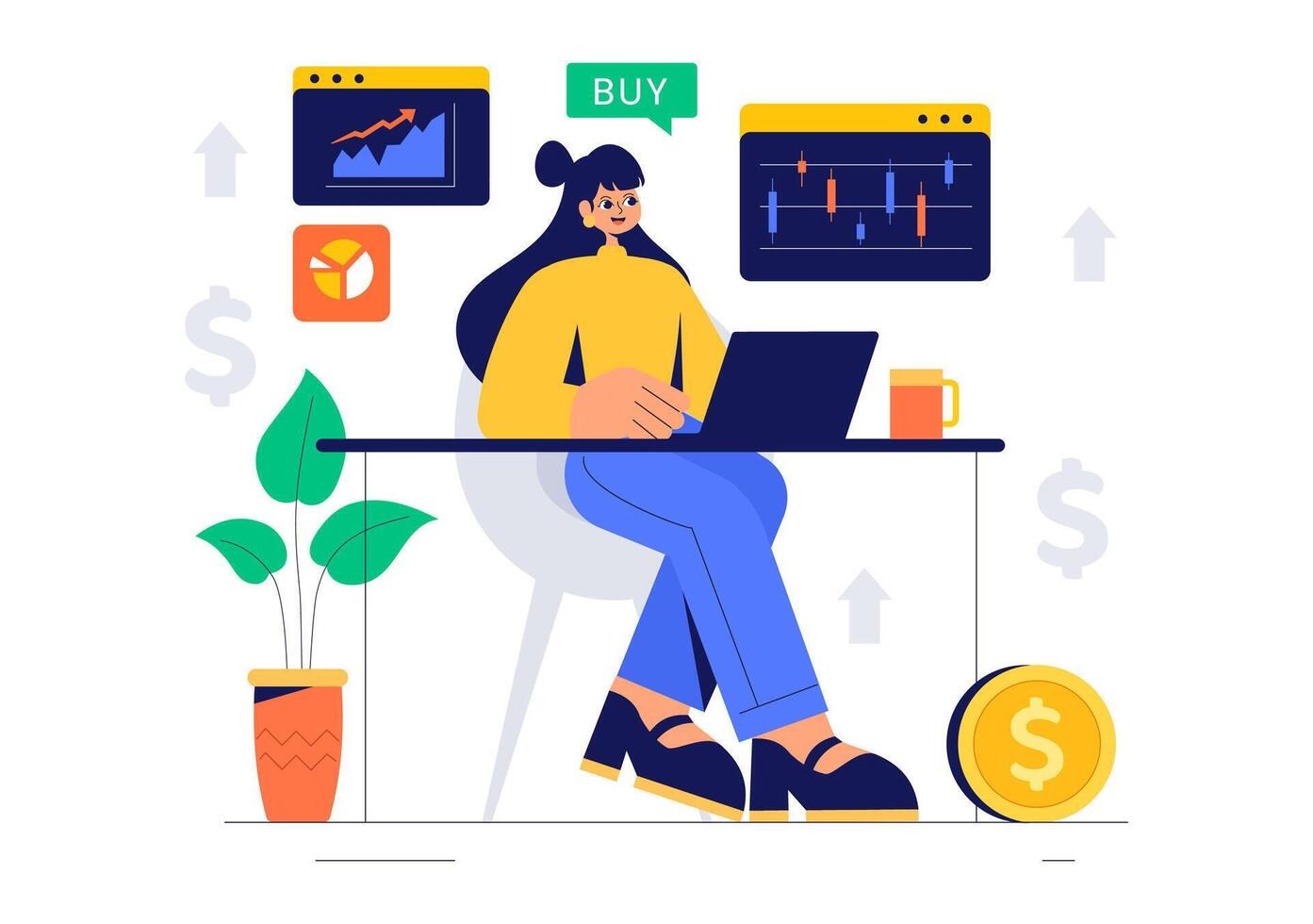 Trading Analysis Illustration with Candle Bars and Market Graphs vector