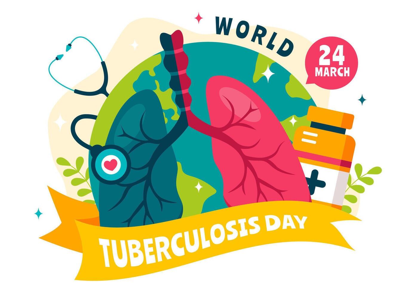 World Tuberculosis Day Illustration in Flat Cartoon Style with Healthcare and Medical Awareness vector