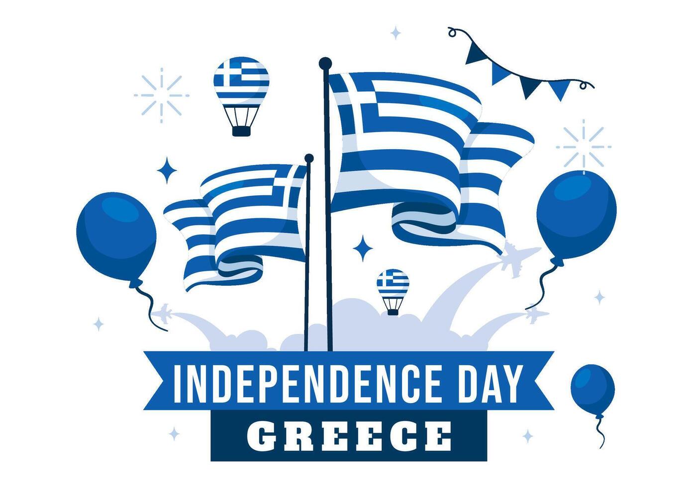 Celebrating Greece Independence Day on March 25th with Ribbon and Flag in a Flat Illustration vector