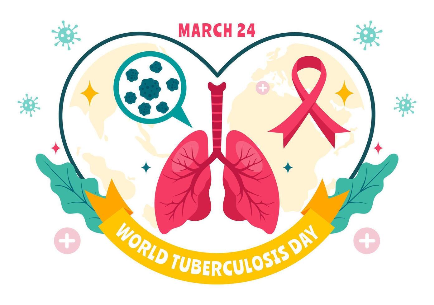 March 24 Tuberculosis Day Illustration with Lungs, Bacteria, and Awareness Campaign Theme vector