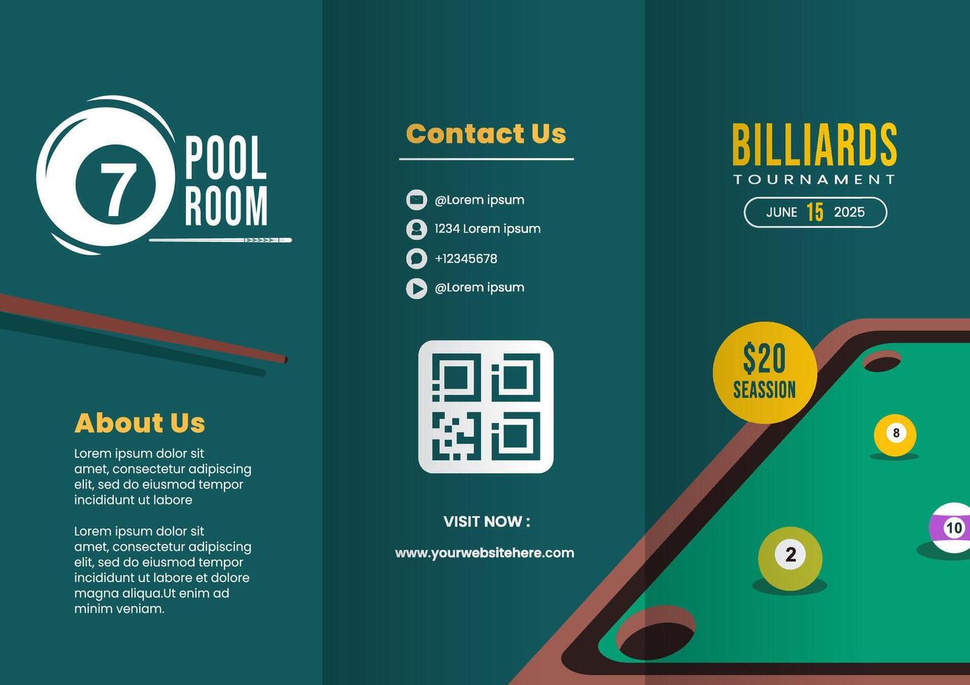 Billiards Game Cartoon Style Brochure Background Templates vector