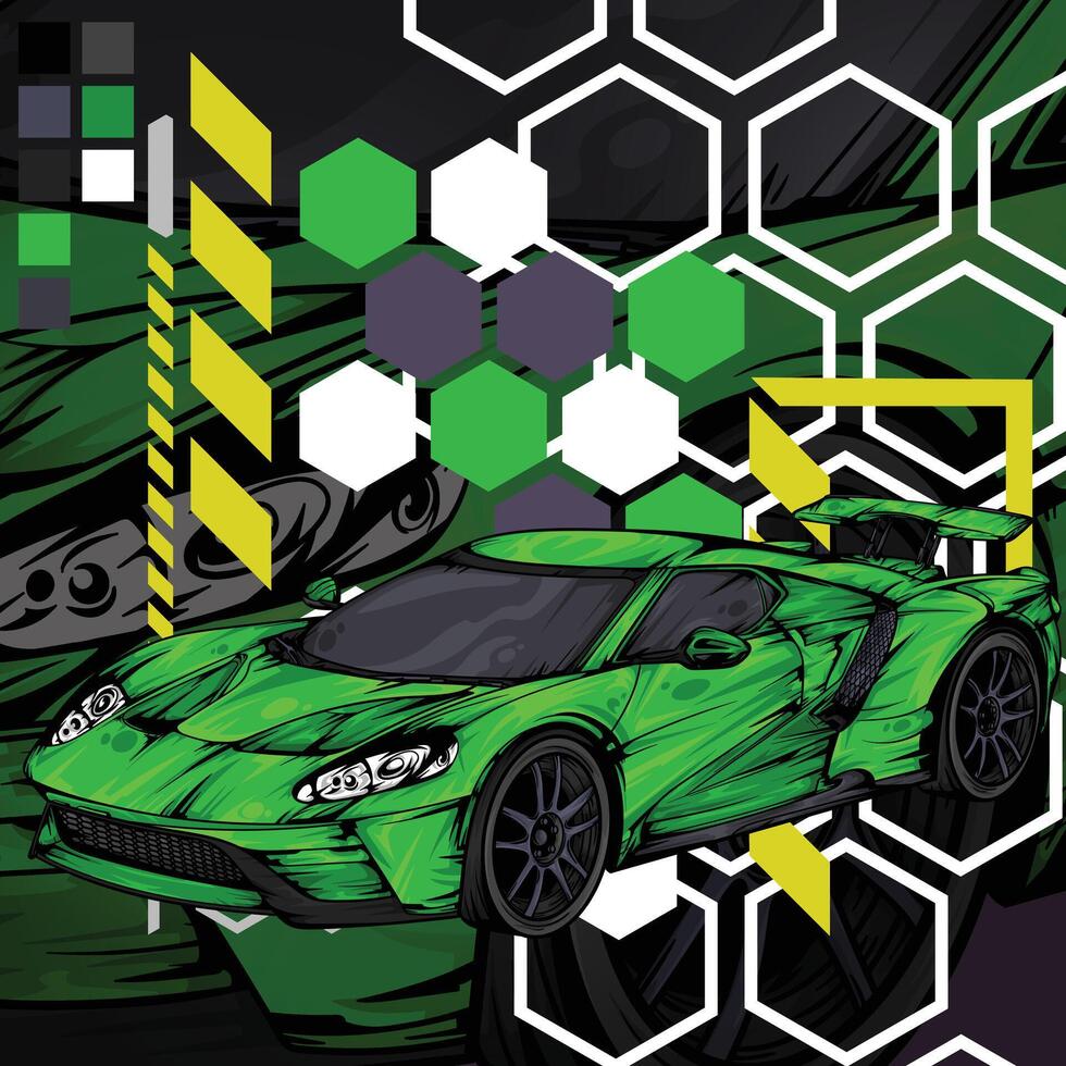a green sports car on a black background vector