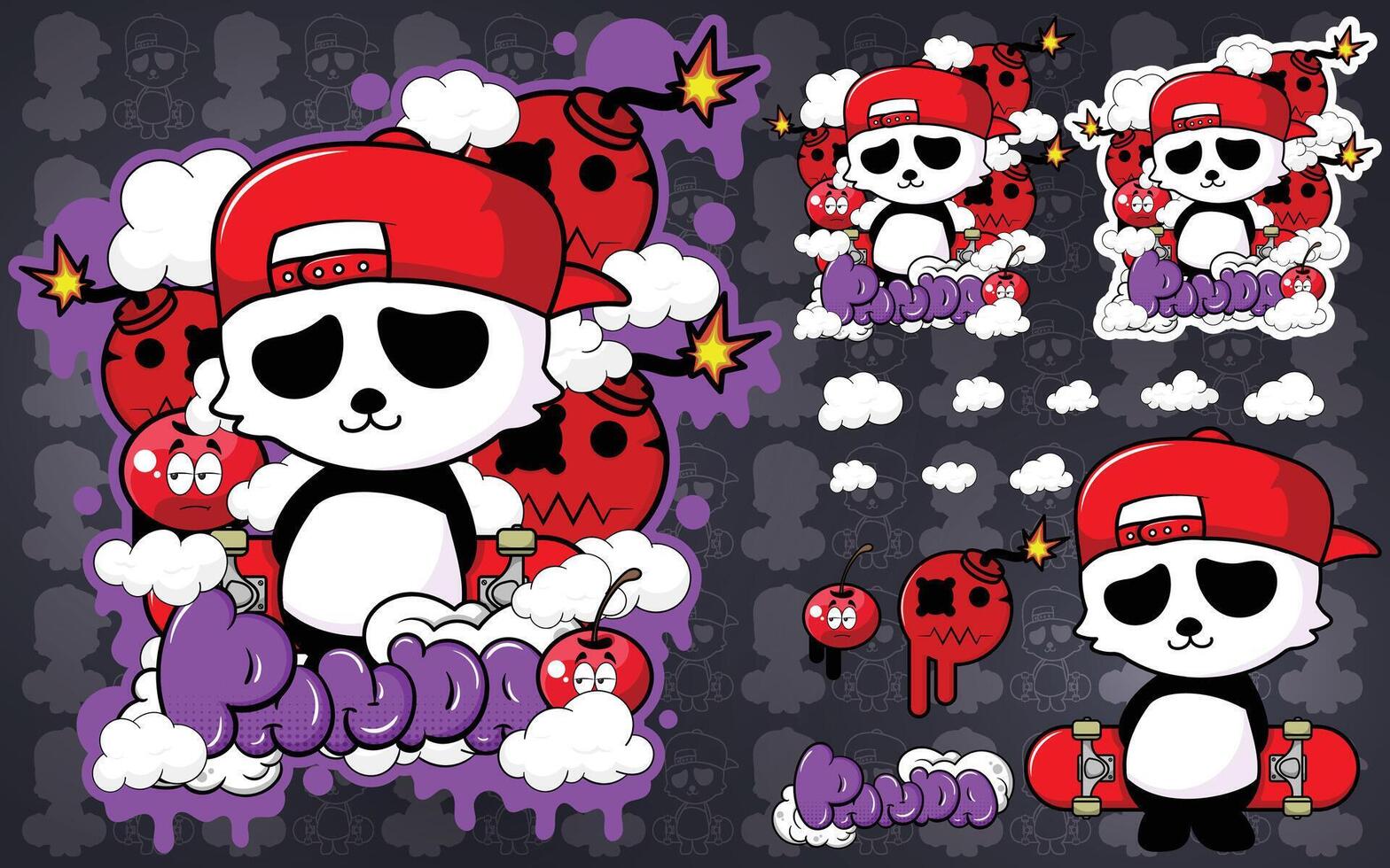 Panda graffiti popart t-shirt and sticker design vector