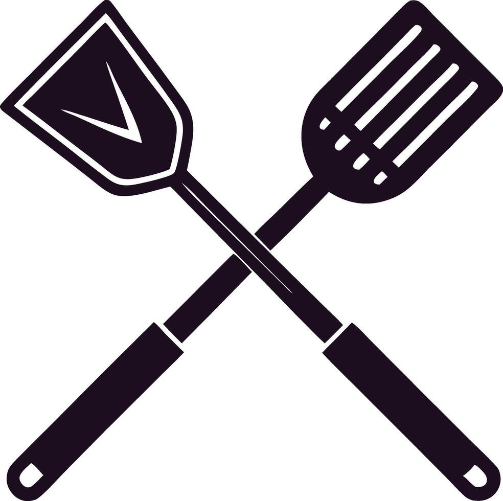 Crossed Kitchen Utensils Spatula and Slotted Spatula Grilling Tools vector